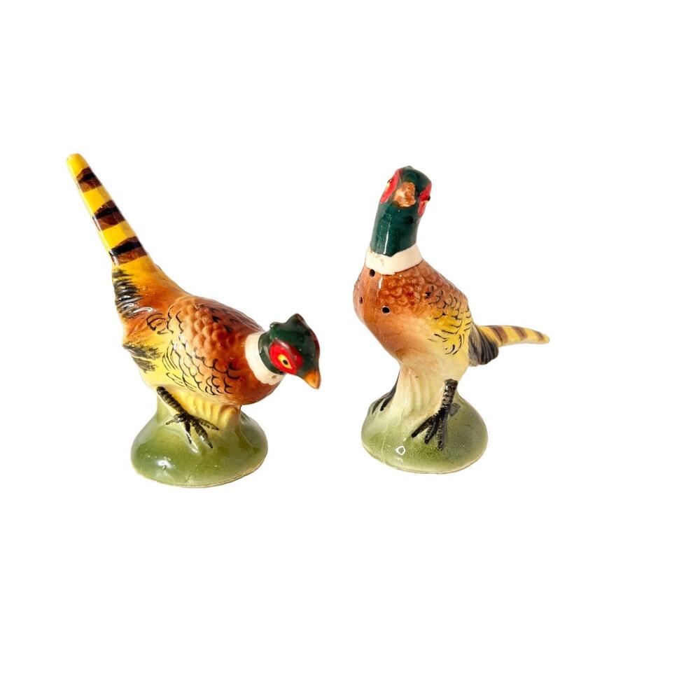 Vintage Ceramic Ucagco Ring Neck Pheasant Salt and Pepper Shakers Japan